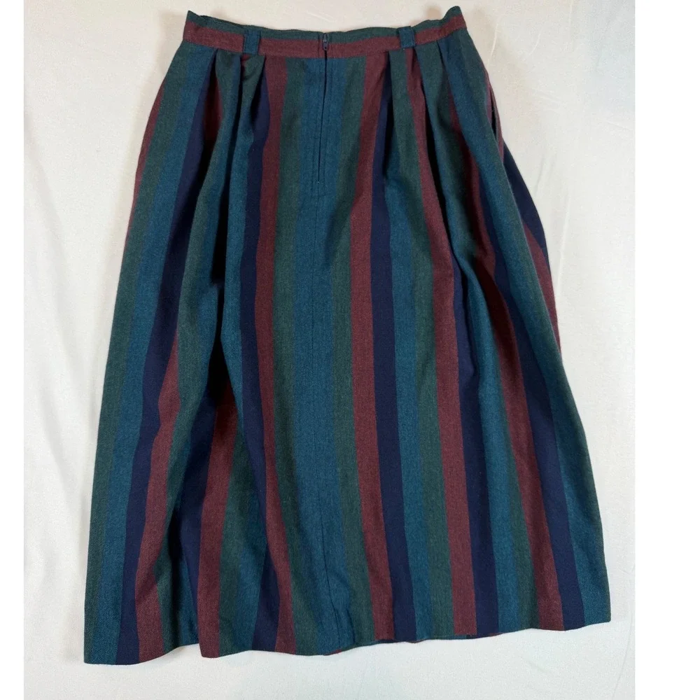 Vtg Striped Midi Skirt ILGWU Union Made High Waist Pleated Academia A-line Sz 4